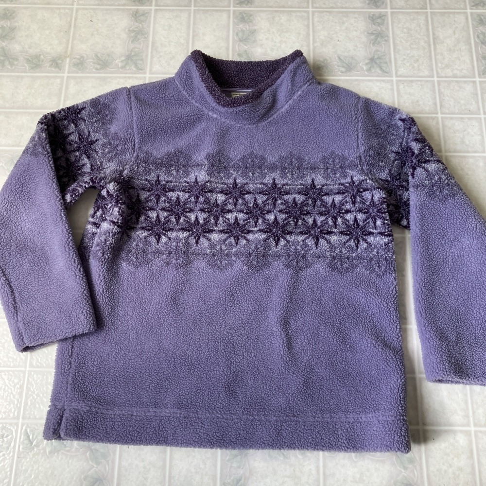 Cabela's Mock Neck Pullover Purple Fleece Snowflake Print Sweater Women's Size M